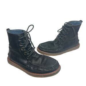TOMS Boots Mens Black Leather Searcher Moc Toe Lace Up Casual Comfy Ankle 7